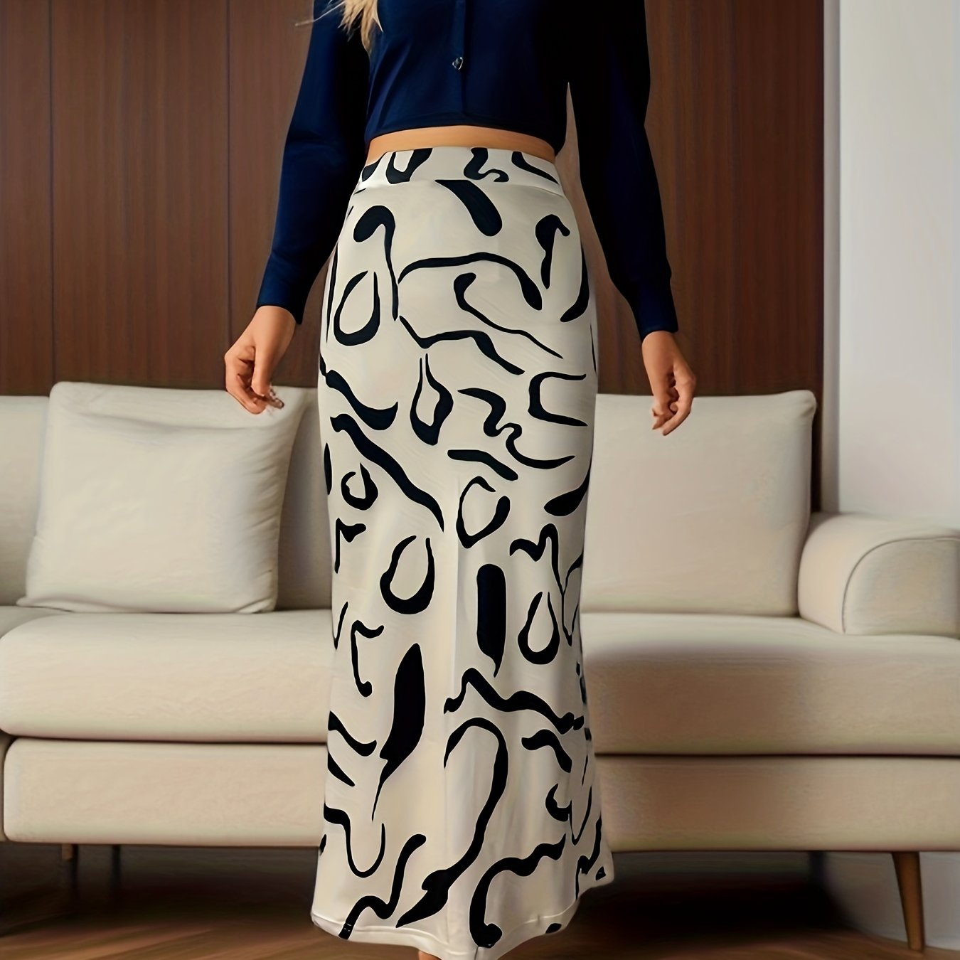 Graphic Print Bodycon Skirt High Waist Skinny Skirt