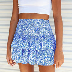 Ditsy Floral Print Skirts Vacation Pleated Shirred Waist Skirts
