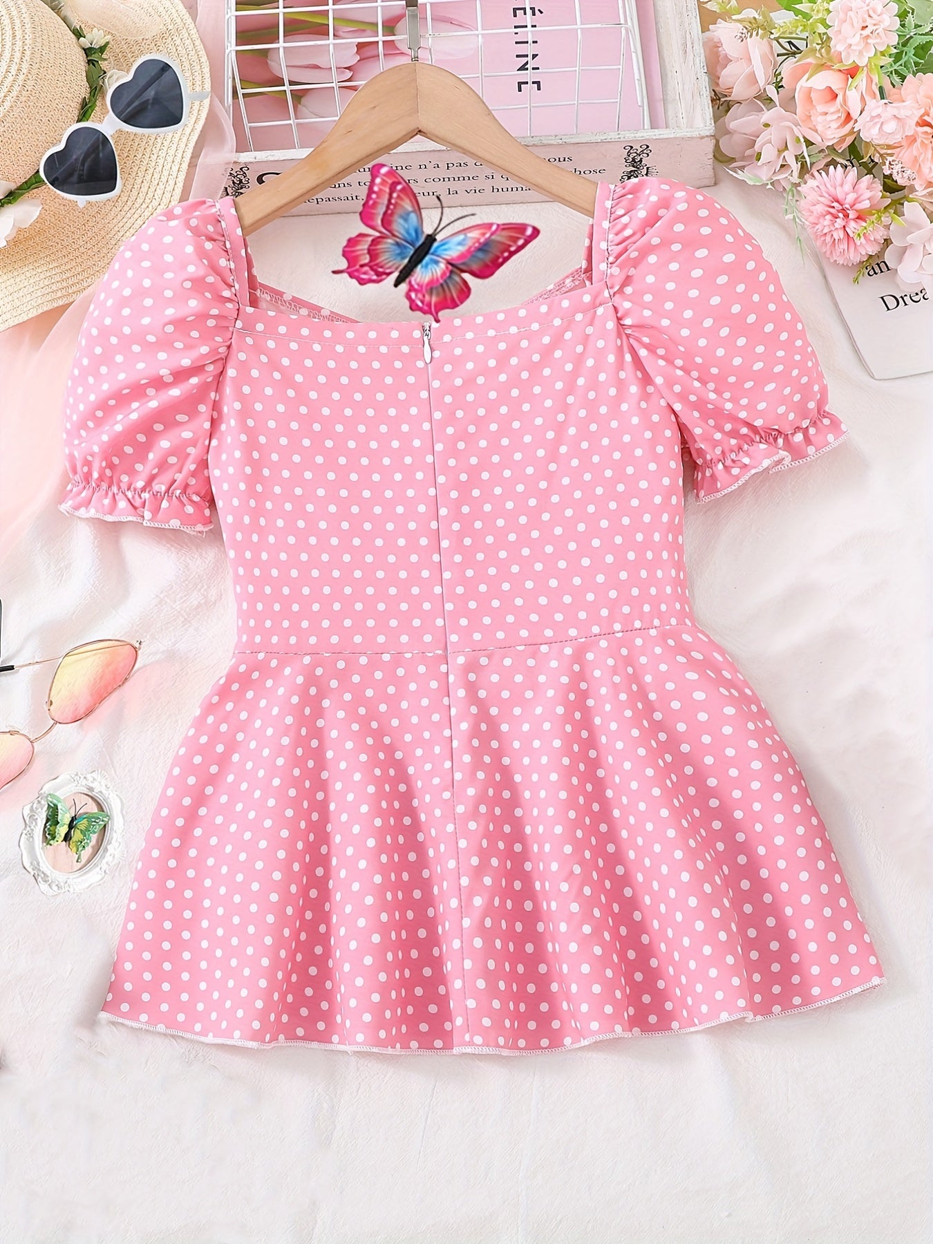 Girls Polka Dot Puffed Blouse Top