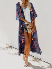 Floral Print Batwing Sleeve Cover Up