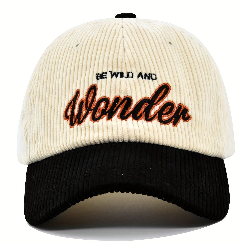 WONDER Embroidery Corduroy Baseball Cap Block Adjustable Hat