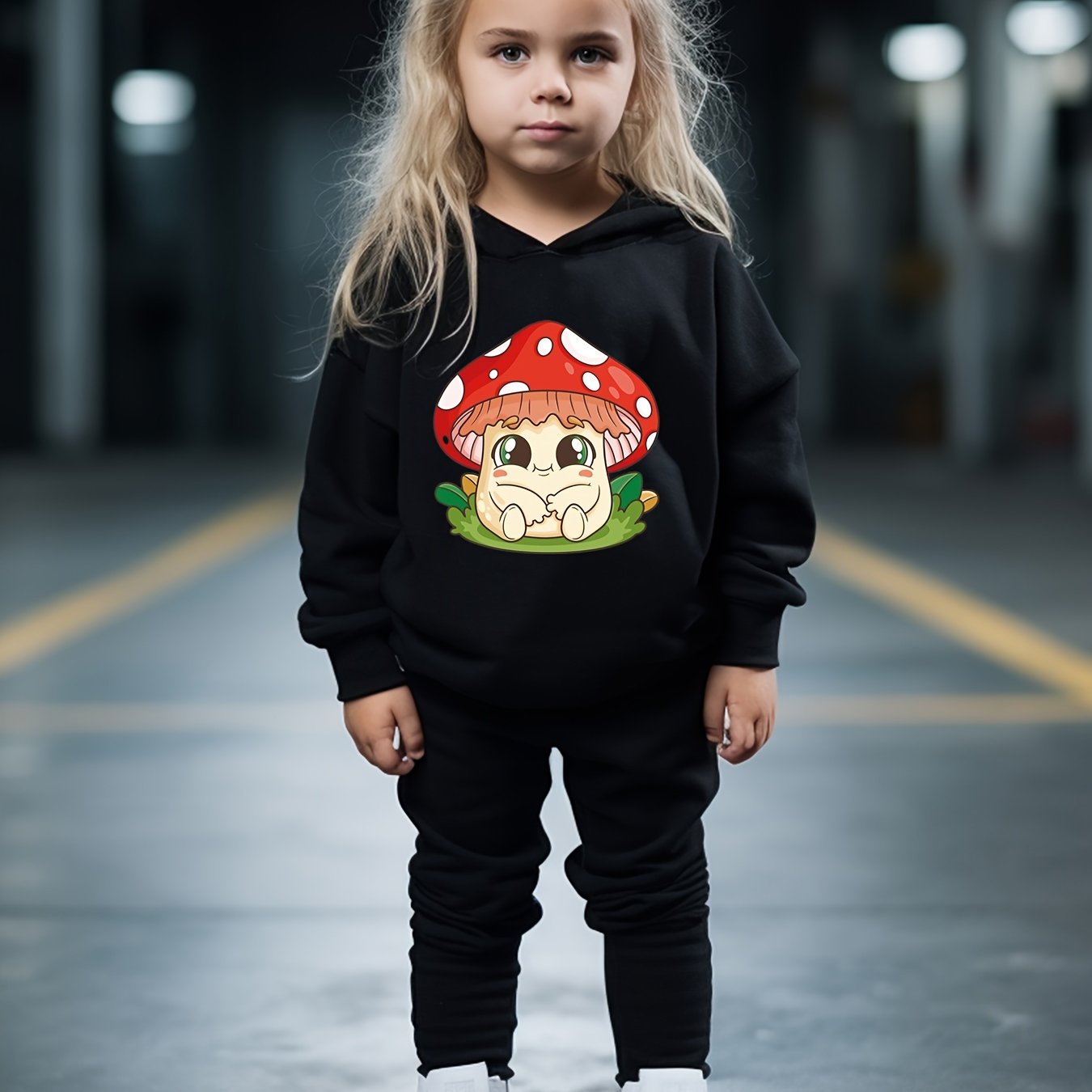 OERYUI Mushroom Print Hooded Pullover Pants Set for Kids
