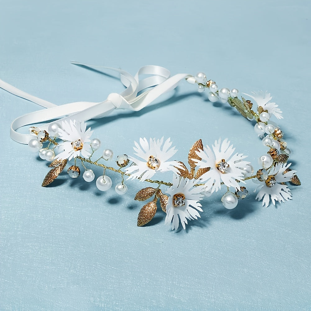 Golden Daisy Headband Hair Vine Ribbon Wedding Bridal Girls Women Headpiece