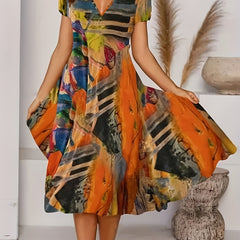 Casual Dress Women's Plus Painting Print Short Sleeve V Neck