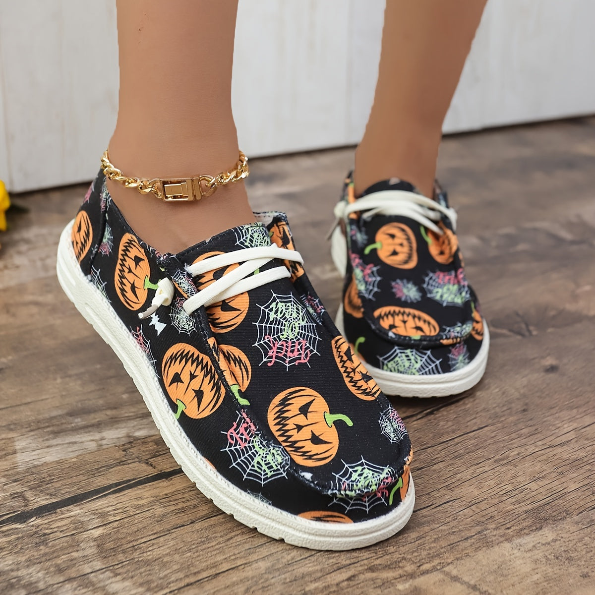 Halloween Pumpkin & Spider Web Flat Shoes