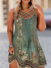 Floral Print Cut Out Criss Cross Cami Dress