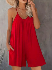 Ruched Cami Rompers Casual Sleeveless Rompers With Pockets