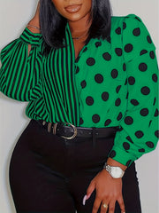 Colorblock Striped Polka Dot Plus Size Shirt