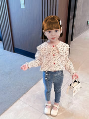 Kid Teen Girls Ruffles Floral Shirt & Button Down Collared Blouse