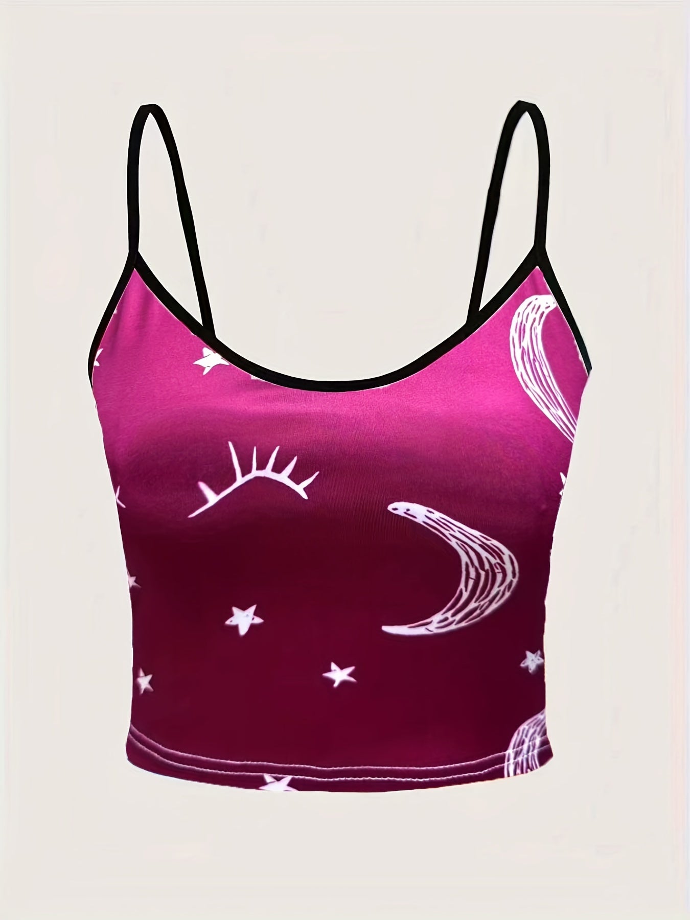 Graphic Print Spaghetti Strap Top Backless Crop Cami