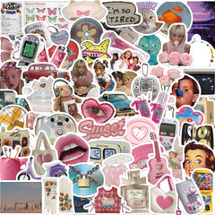 65pcs Retro Y2K Art Stickers Guitar Water Cup Scrapbook Laptop Gift Toy Stickers