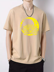 Cotton Moon Print Men's Graphic Crew Neck Active T shirt