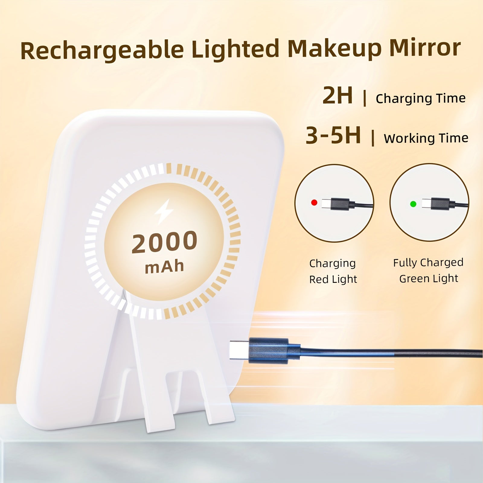 LED Lighted Travel Makeup Mirror 360 Rotatable Vanity Mirror