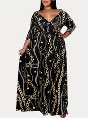 Chain Print Maxi Dress with Belt