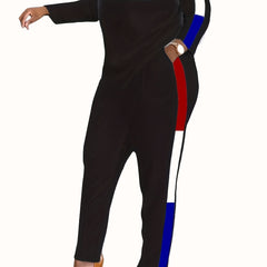 Striped Print Long Sleeve Top & Pants Set