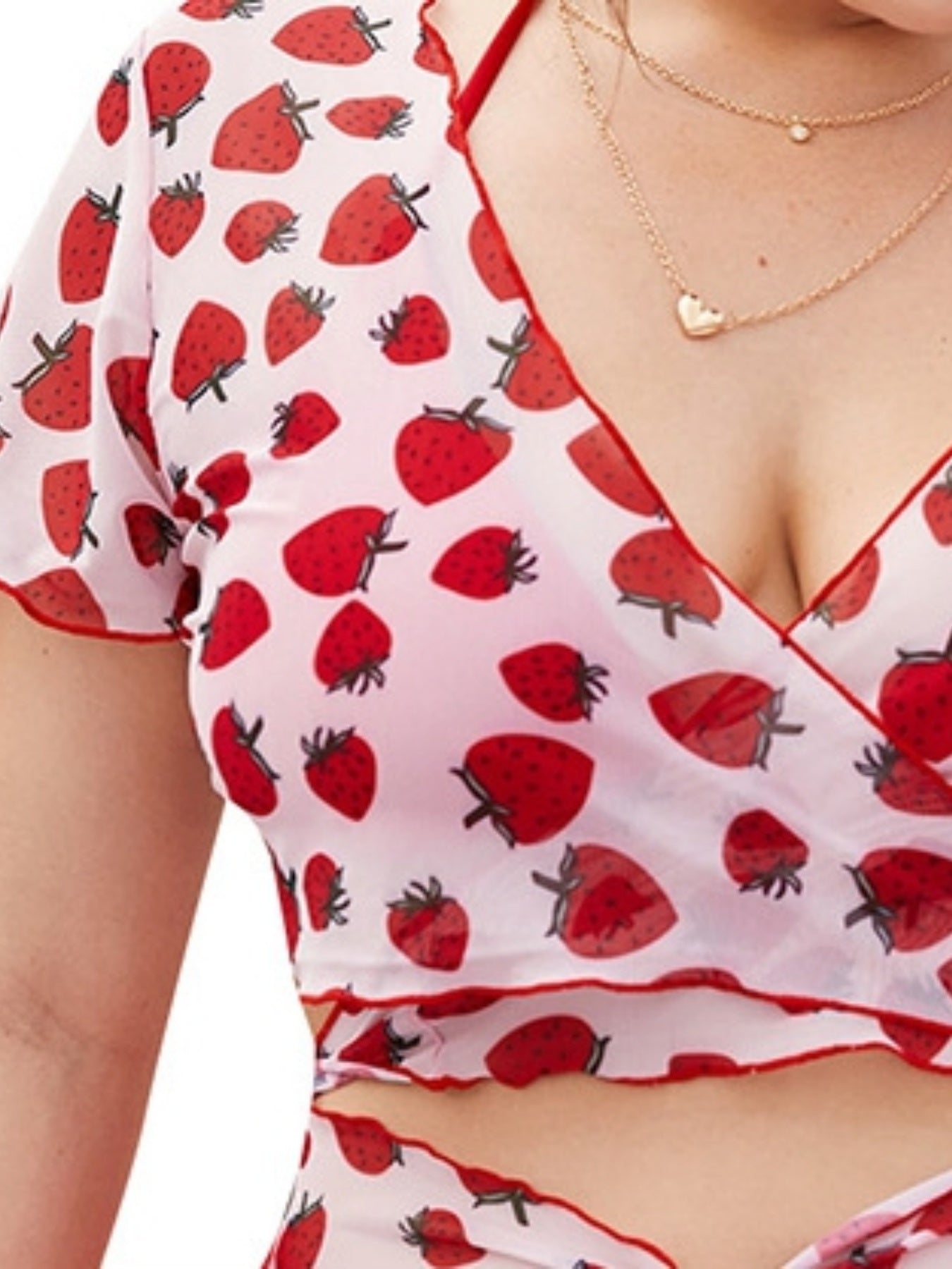 Strawberry Print Swimsuit Set High Stretch 3pcs Set