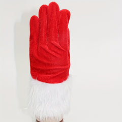 Red Velvet Gloves Santa Claus Gloves With Furry Cuffs Christmas Party