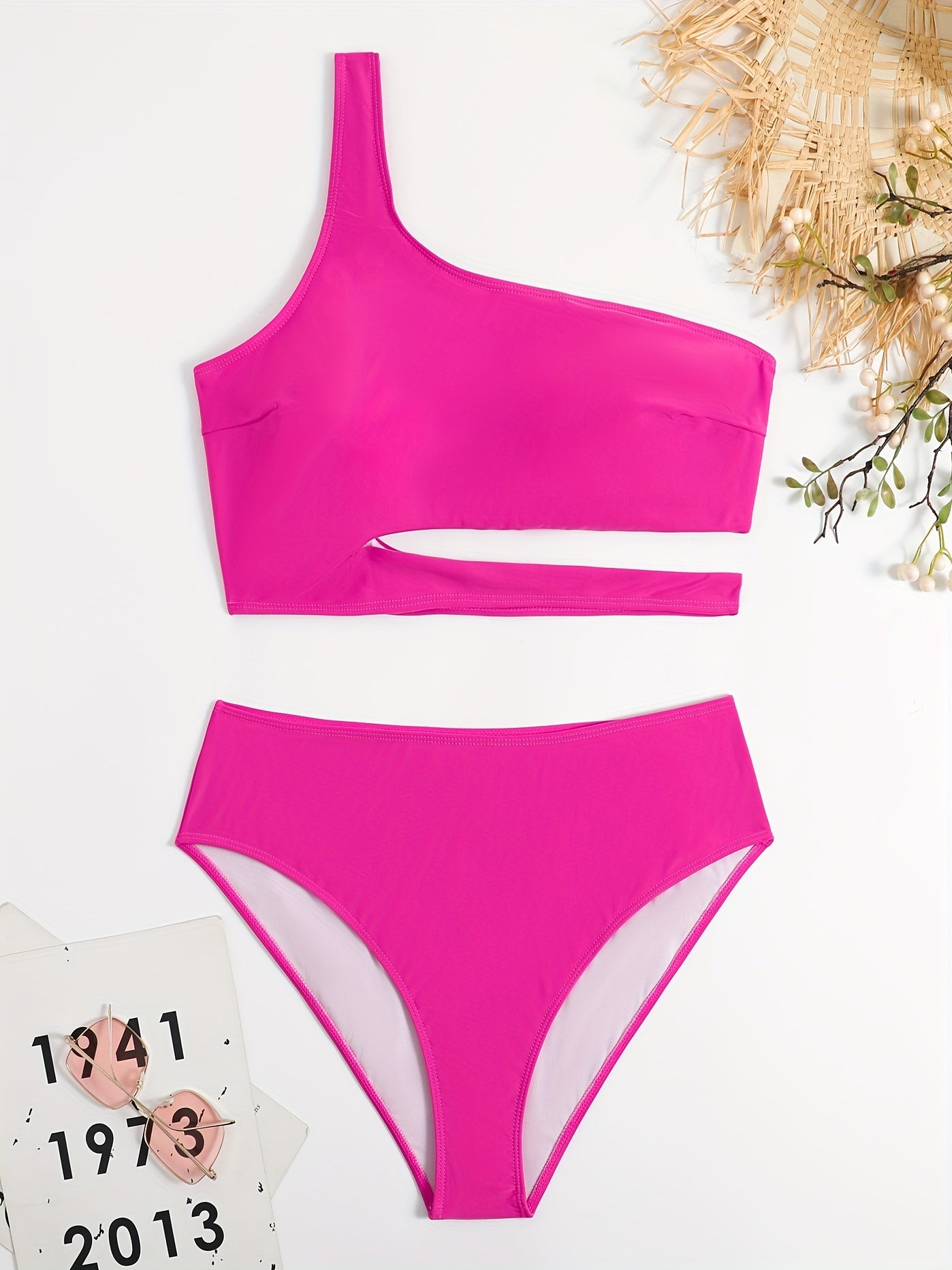 One Shoulder Cut Out Bikini Set