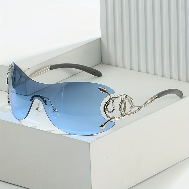 Rimless Wrap Sunglasses Snake Hollow Out Temple Eyewear & Case