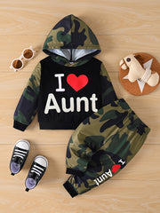 Camo Love Print Hoodie & Sweatpants Set for Baby Boys Girls