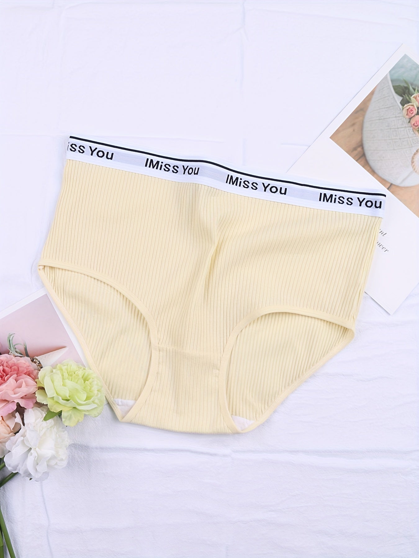 6 Pack Plus Size Panties Set Women's Plus Soft Contrast Letter