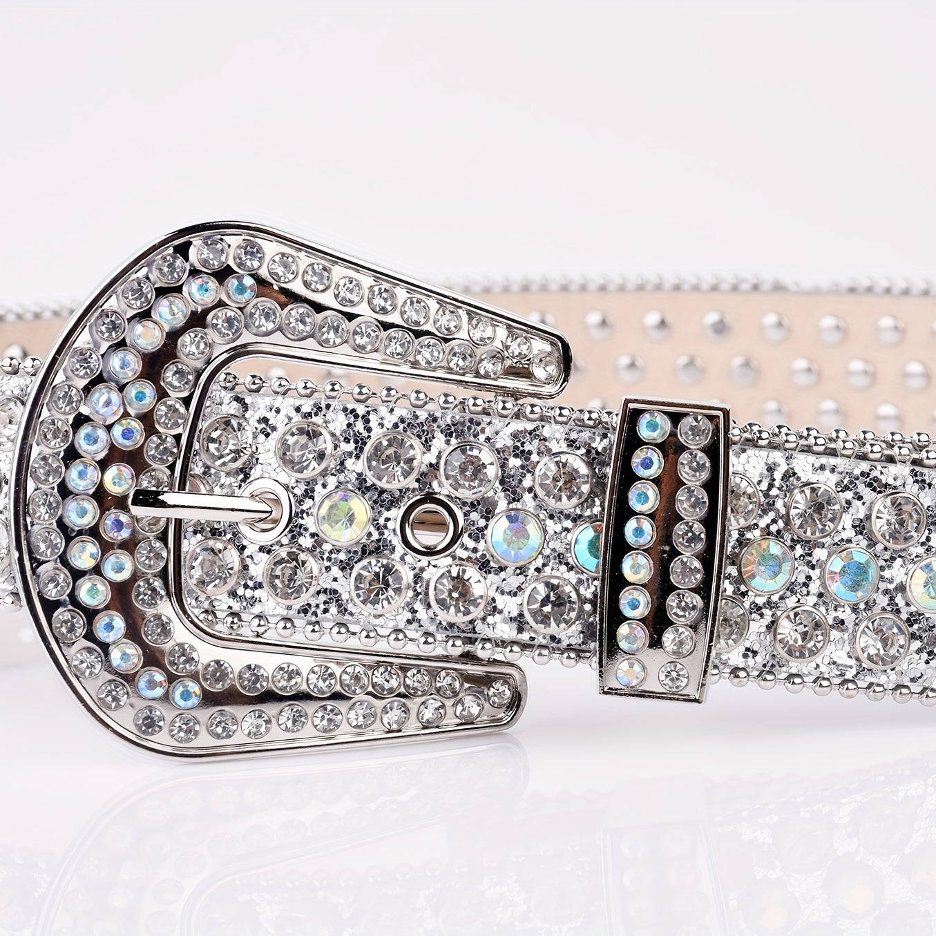 Glitter Y2K Belt Silvery PU Leather Rhinestone Buckle Women Punk Cowgirl Belt