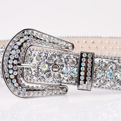 Glitter Y2K Belt Silvery PU Leather Rhinestone Buckle Women Punk Cowgirl Belt