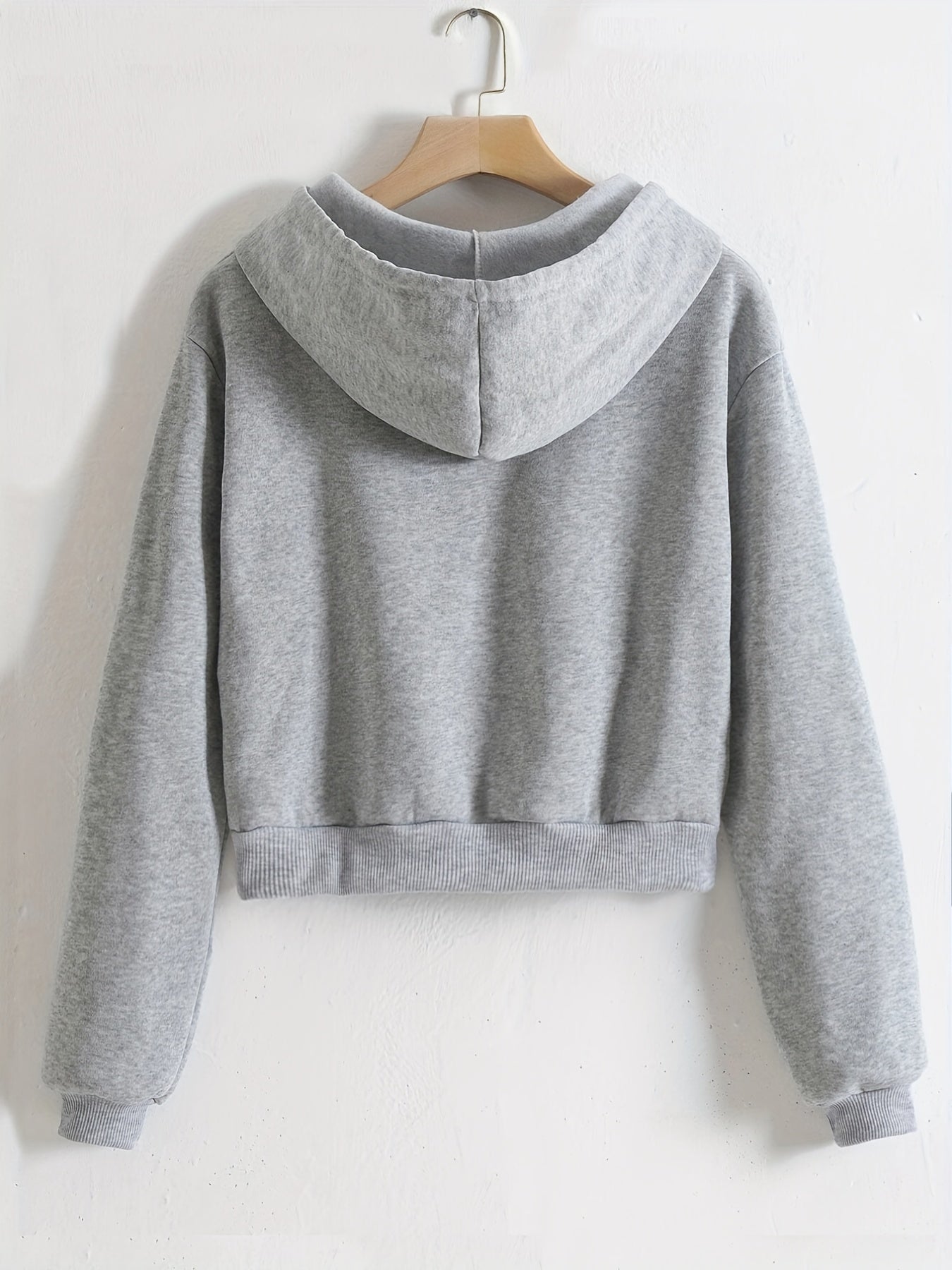 Hooded Sports Sweatshirt Zipper Up Long Sleeve Crop Hoodie