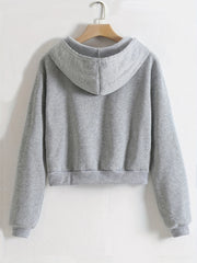 Women's Solid Hooded Sports Sweatshirt Zipper Up Long Sleeve Hoodie