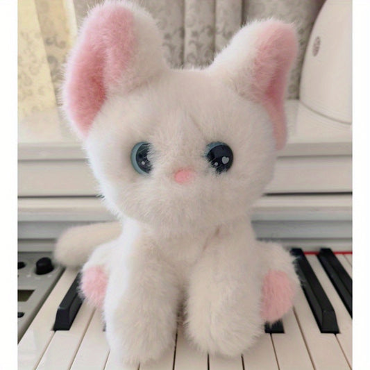 Cat Plush Toy w/ Table & Bunny Ears Soft Faux Fur Puppy Girls Couples Birthday