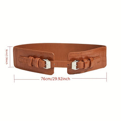 Crocodile Print Double Needle Buckle Elastic Belt Lanyard