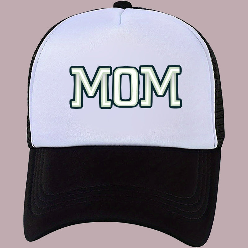 Mom Printed Trucker Hat Casual Mesh Baseball Cap Adjustable Sunscreen Dad Hats