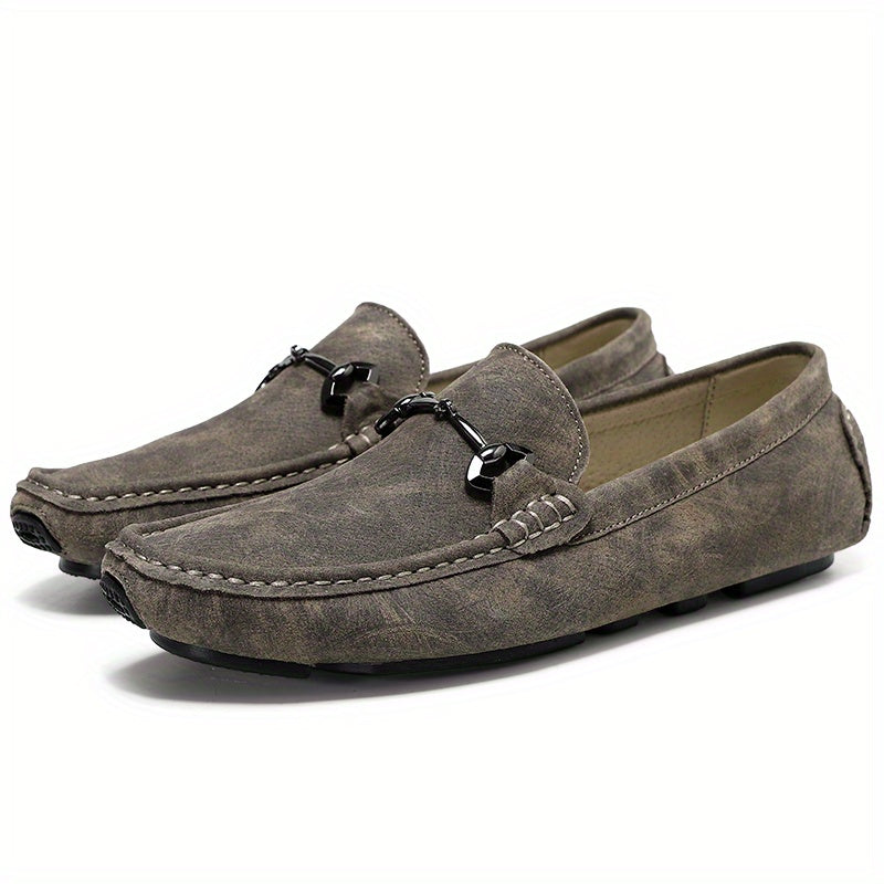 Metal Buckle Flat Loafers Soft Sole Slip On Shoes