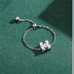 S925 Sterling Silver Ring with Cubic Zircon and Link Chain