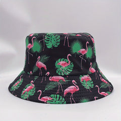 Leaf Flamingo Print Bucket Hat Reversible Sunscreen Basin Hat Lightweight