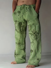 Men's Drawstring Wide Leg Pants Beach Pant Pattern Casual Baggy Pants