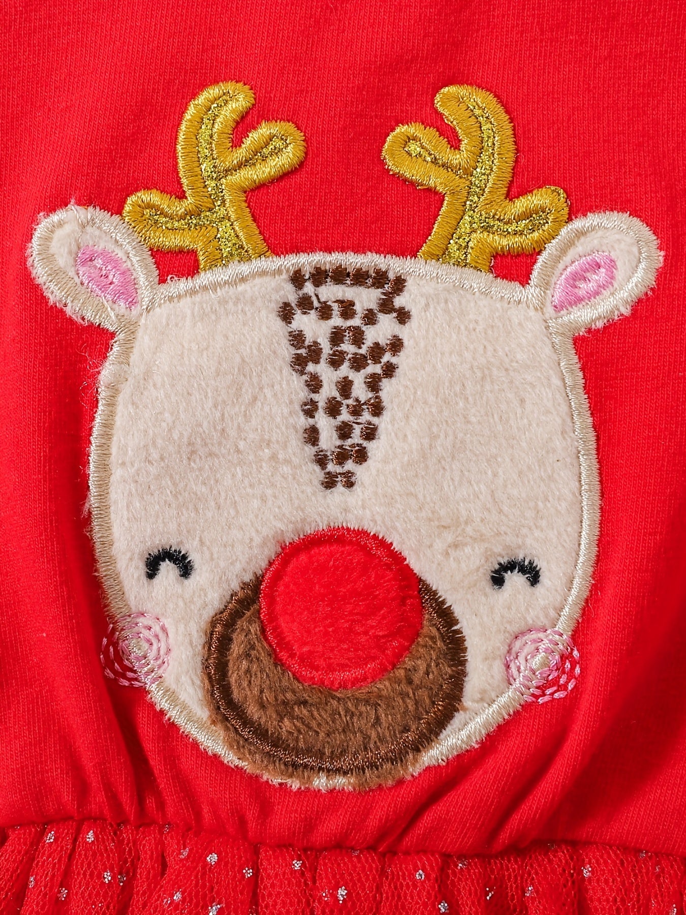 Baby Girls Christmas Fawn Patch Snowflake Dot Mesh Skirt Swing Dress