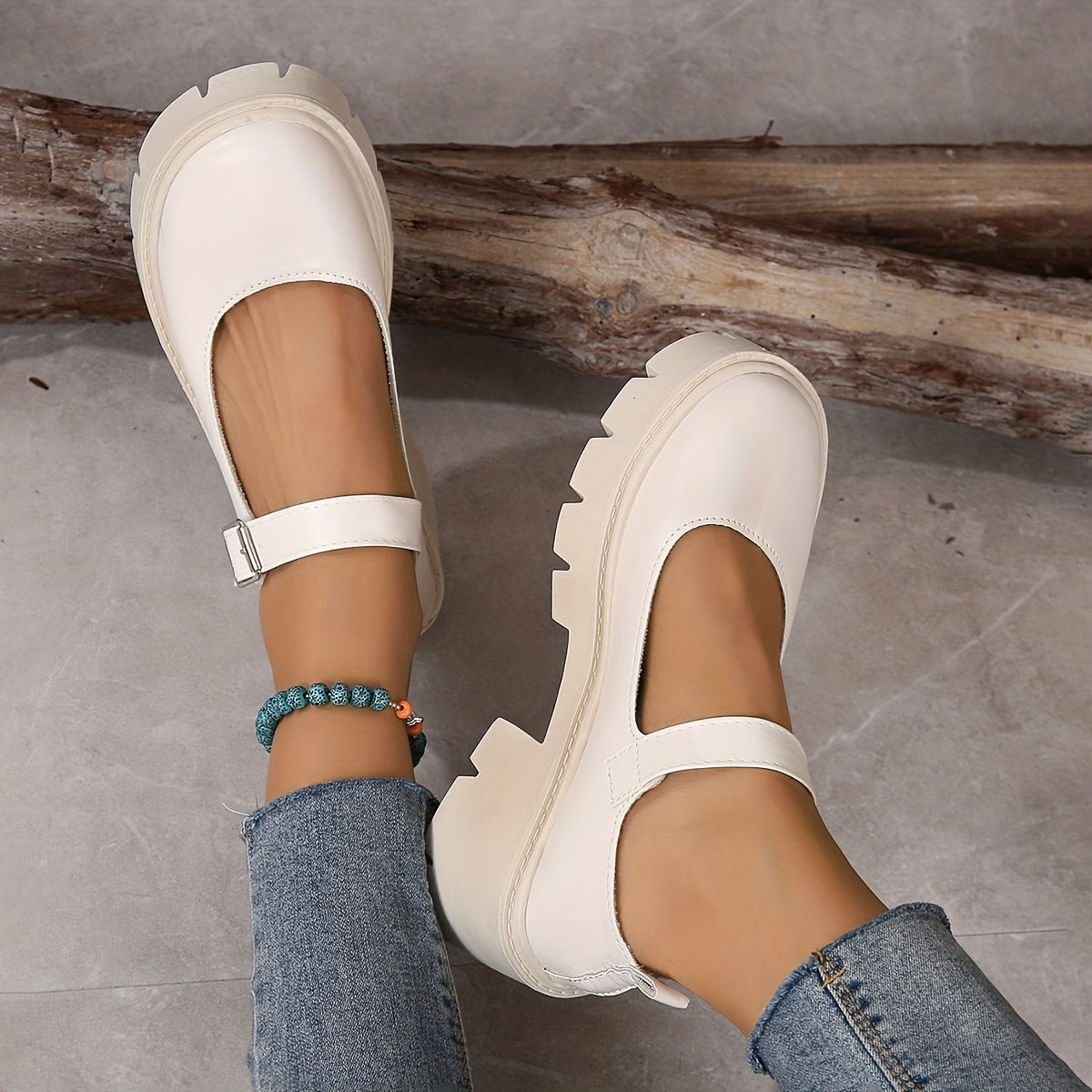 Women's Chunky Heel Buckle Strap Platform Shoes