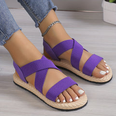 Women's Cross Strap Flat Sandals Elastic Band Summer Beach Shoes