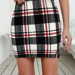 Plaid Pattern Bodycon Knitted Skirt High Waist Mini Skirt