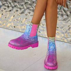 Pink Gradient Medium Tube Rain Boots