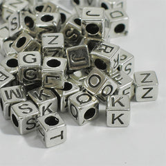 100pcs Antique Silvery Letter Acrylic Beads Cube Spacer DIY Jewelry Making