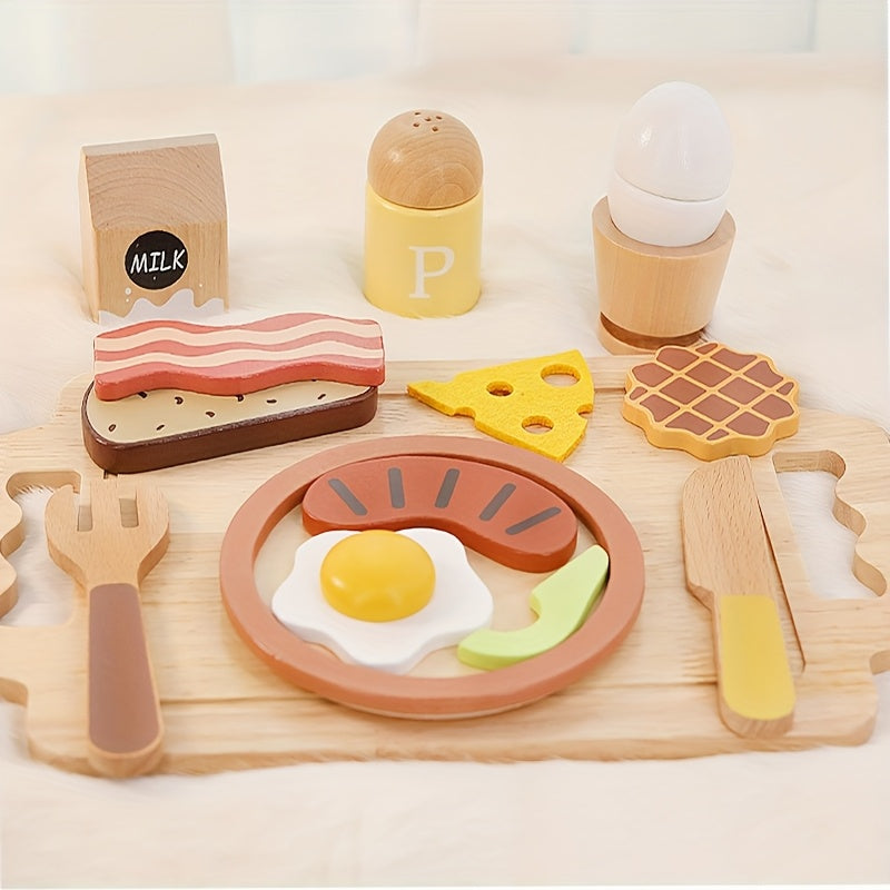 15pcs Wooden Toy Kitchen Food Set for Kids 3-6 Years