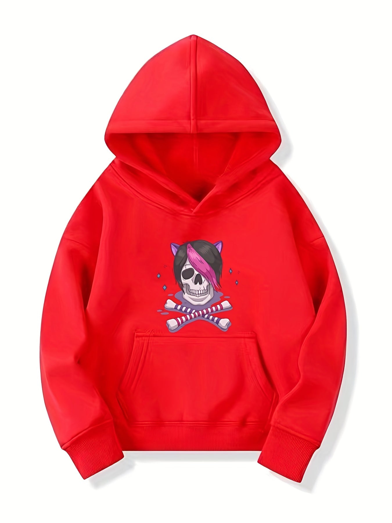 Skull & Bones Pattern Smart Hoodie Girls Halloween Party Top Pullovers
