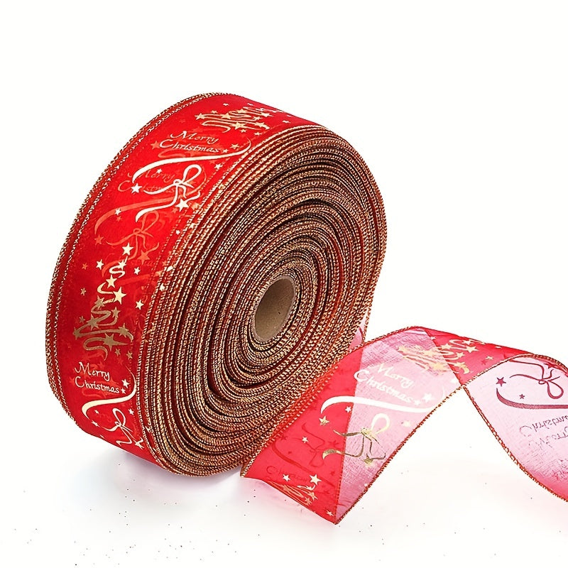 Red Printed Ribbon Christmas Tree Decoration Gift Wrapping Ribbon