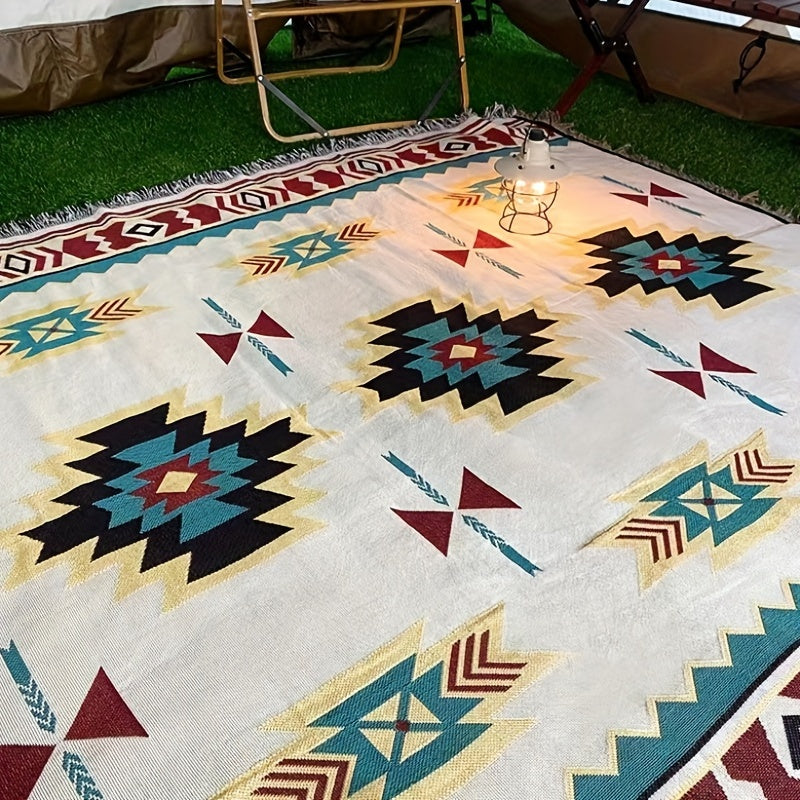 Outdoor Picnic Mat Ethnic Style Tassel Sofa Blanket for Camping Beach