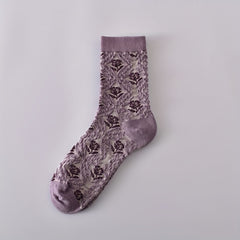 5 Pairs 3D Floral Textured Socks Retro Ethnic Style Mid Tube Women's Stockings