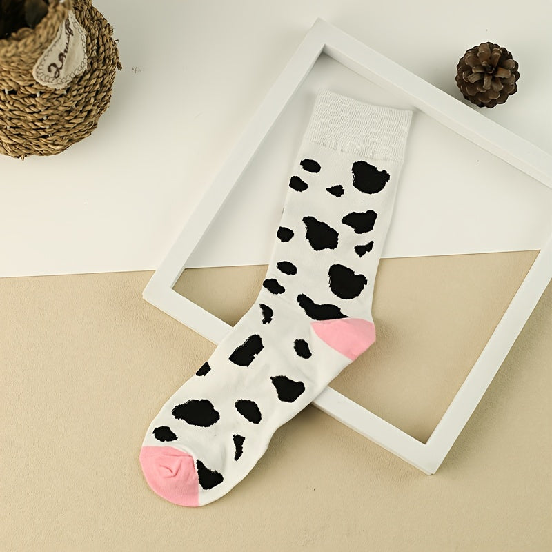 3 Pairs Cow Spot Print Socks Comfy Mid Tube Women's Stockings