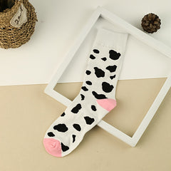 3 Pairs Cow Spot Print Socks Comfy Mid Tube Women's Stockings