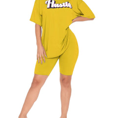 Hustle Print Short Sleeve T-shirt & Biker Shorts Set